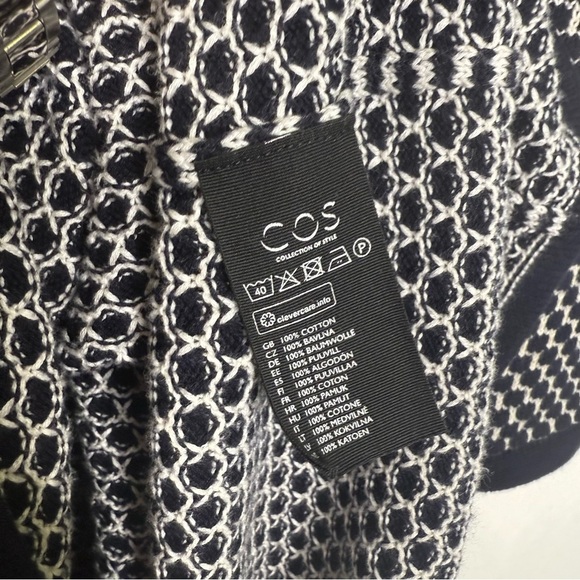 COS Black & White Geometric Knit Long Sleeve Dress Size XS 100% Cotton - Picture 4 of 7
